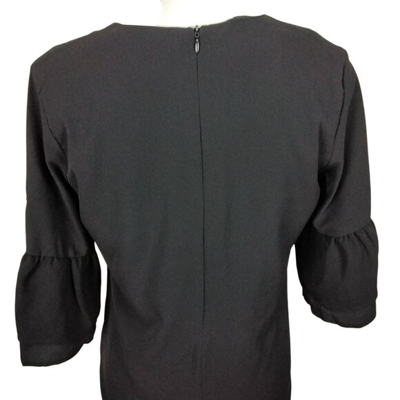 Womens Black Bell Sleeve Shift Small Mini Dress V-Neckline Party Cocktail Sexy - Picture 8 of 10